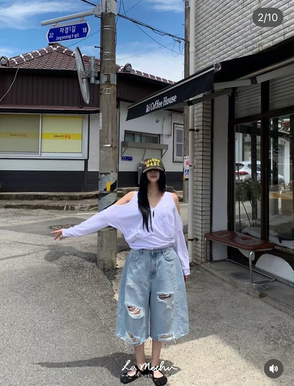 個性寬割破牛仔五分褲(闆娘.花花清單)